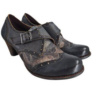 L'Artiste Therise Buckle Heeled Boots Size 42 US 10.5-11 Wingtip Black Floral